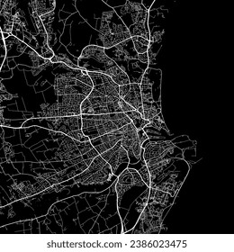 1:1 square aspect ratio vector road map of the city of Aberdeen in the United Kingdom with white roads on a black background.