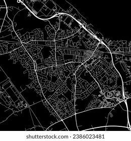 1:1 square aspect ratio vector road map of the city of Ellesmere Port in the United Kingdom with white roads on a black background.