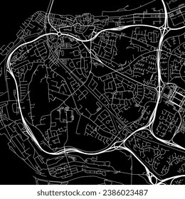 1:1 square aspect ratio vector road map of the city of Runcorn in the United Kingdom with white roads on a black background.