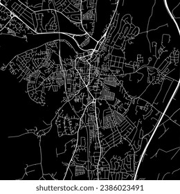 1:1 square aspect ratio vector road map of the city of Lancaster in the United Kingdom with white roads on a black background.