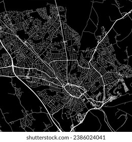 1:1 square aspect ratio vector road map of the city of Luton in the United Kingdom with white roads on a black background.