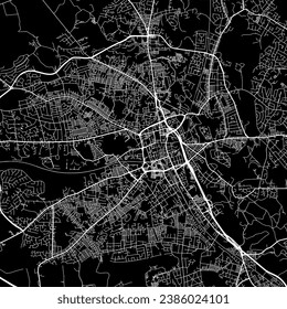 1:1 square aspect ratio vector road map of the city of Bolton in the United Kingdom with white roads on a black background.