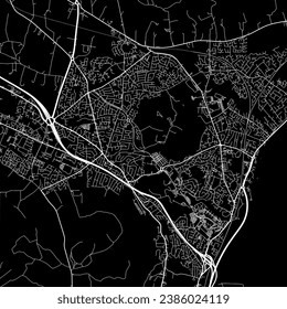 Hoja de ruta vectorial de relación de aspecto cuadrado de 1:1 de la ciudad de Newtownabbey en el Reino Unido con caminos blancos en un fondo negro.
