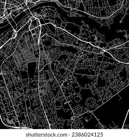 1:1 square aspect ratio vector road map of the city of Gateshead in the United Kingdom with white roads on a black background.