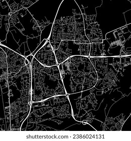 1:1 square aspect ratio vector road map of the city of Washington UK in the United Kingdom with white roads on a black background.