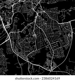 1:1 square aspect ratio vector road map of the city of West Bridgford in the United Kingdom with white roads on a black background.