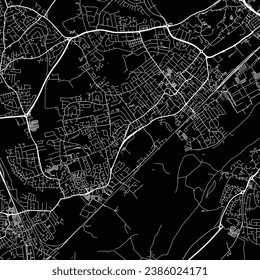 1:1 relación de aspecto cuadrado hoja de ruta vectorial de la ciudad de Beeston en el Reino Unido con caminos blancos en un fondo negro.