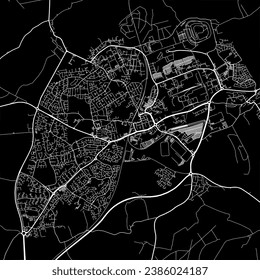 1:1 square aspect ratio vector road map of the city of Corby in the United Kingdom with white roads on a black background.