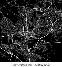 1:1 square aspect ratio vector road map of the city of Northampton in the United Kingdom with white roads on a black background.