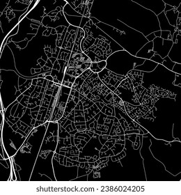 1:1 square aspect ratio vector road map of the city of Welwyn Garden City in the United Kingdom with white roads on a black background.