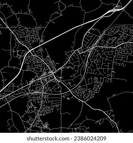 1:1 square aspect ratio vector road map of the city of Brentwood in the United Kingdom with white roads on a black background.