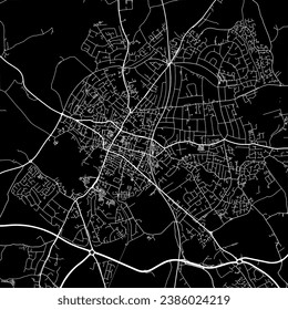 1:1 square aspect ratio vector road map of the city of St Albans in the United Kingdom with white roads on a black background.