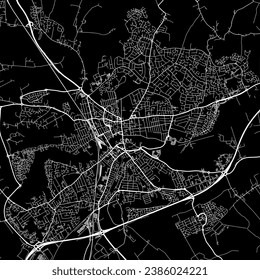 1:1 square aspect ratio vector road map of the city of Bedford in the United Kingdom with white roads on a black background.