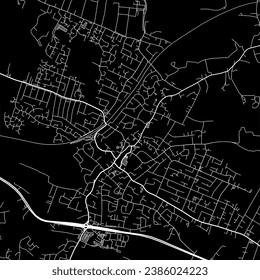 1:1 square aspect ratio vector road map of the city of Rayleigh in the United Kingdom with white roads on a black background.