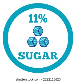 11% Sugar sign label. Vector sugar cube icon.
