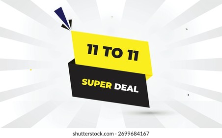 11 a 11 Super deal editable EPS Formato Web Anuncio Arte vectorial Ilustración Diseño de Plantilla Amarillo Negro Gris Formas Bold Font Blanco Gris Gradiente Ilustración abstracta Sol Shine Fondo de negocios 4K