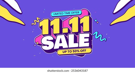 11 11 Anuncio promocional de súper venta con oferta de descuento. 11 11 Festival de compras super Anuncio de venta. Anuncio de oferta especial de venta flash para publicación en redes sociales o Anuncio de Sitio web. Campaña de venta flash