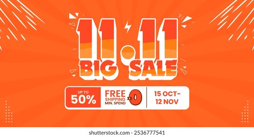 11 11 super sale promo banner with discount offer. 11 11 shopping festival super sale banner. Flash sale special offer banner for social media post or website banner. Flash sale campaign