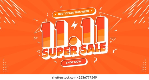 11 11 super sale promo banner with discount offer. 11 11 shopping festival super sale banner. Flash sale special offer banner for social media post or website banner. Flash sale campaign