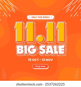 11 11 super sale promo banner with discount offer. 11 11 shopping festival big sale banner. Flash sale special offer banner for social media post or website banner. Flash sale campaign