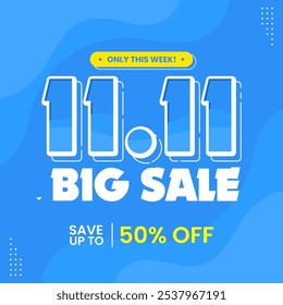 11 11 super sale promo banner with discount offer. 11 11 shopping festival super sale banner. Flash sale special offer banner for social media post or website banner. Flash sale campaign