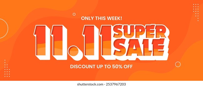 11 11 super sale promo banner with discount offer. 11 11 shopping festival super sale banner. Flash sale special offer banner for social media post or website banner. Flash sale campaign