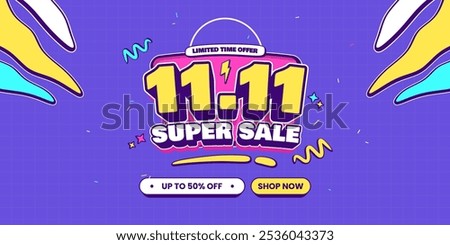 11 11 super sale promo banner with discount offer. 11 11 shopping festival super sale banner. Flash sale special offer banner for social media post or website banner. Flash sale campaign