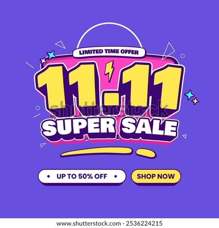 11 11 super sale promo banner with discount offer. 11 11 shopping festival super sale banner. Flash sale special offer banner for social media post or website banner. Flash sale campaign