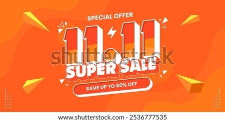 11 11 super sale promo banner with discount offer. 11 11 shopping festival super sale banner. Flash sale special offer banner for social media post or website banner. Flash sale campaign