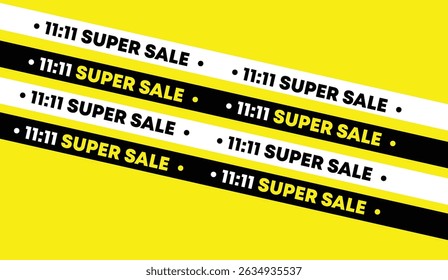 11 to 11 super sale web banner ribbon vector illustration art black white shapes yellow white bold text abstract background business promotion discount special offer marketing design