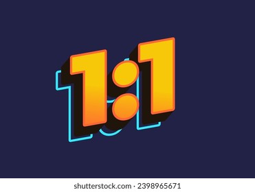 1:1. Text effect design in 3D look. Yellow color