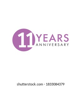 11 th anniversary numbers. 11 years old creative congrats. Cute congratulation concept. Isolated abstract graphic design template. Purple digits. Up to 11%, -11% percent off discount. Decorative sign.