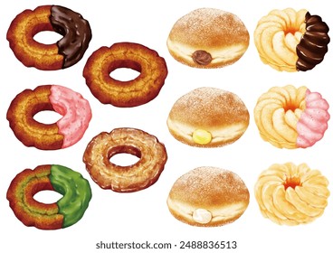 11 types of donuts. Old Fashioned. French Cruller. Whipped Donuts.