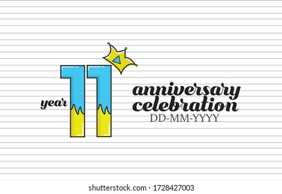 11 year anniversary cartoon, sweet style, candy look, for background - vector