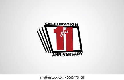 11 year anniversary celebration, book design style black and red color for event, birthday, gift card, poster-vector