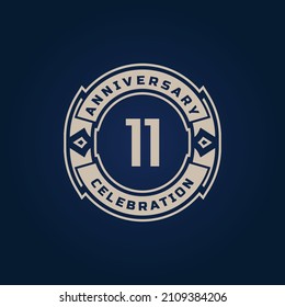 11 Year Anniversary Celebration with Golden Color for Celebration Event, Wedding, Greeting card, and Invitation Isolated on Blue Background