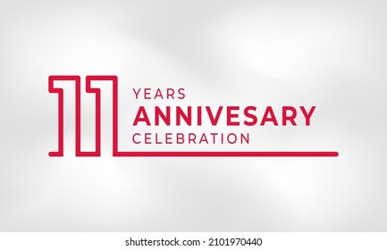 11 Year Anniversary Celebration Linked Logotype Outline Number Red Color for Celebration Event, Wedding, Greeting card, and Invitation Isolated on White Texture Background