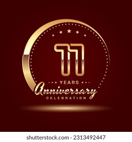 11 year anniversary celebration logo design with a number and golden ring concept, logo vector template