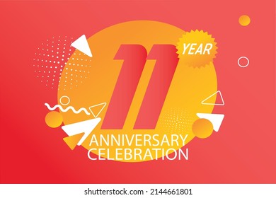 11 year anniversary celebration logotype. anniversary logo with orange and white color isolated on black background, vector design for celebration, invitation card, and greeting card - Vector