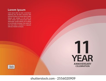 11 year anniversary celebration logotype on red background for poster, banner, leaflet, flyer, brochure, web, invitations or greeting card, 11 number design, 11th Birthday invitation, anniversary logo