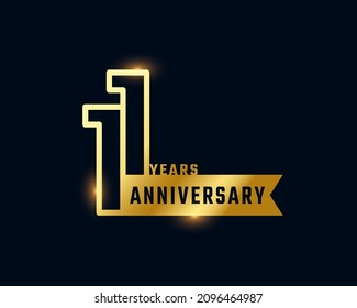 11 Year Anniversary Celebration with Shiny Outline Number Golden Color for Celebration Event, Wedding, Greeting card, and Invitation Isolated on Dark Background