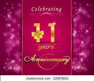 11 year anniversary celebration sparkling card, 11th anniversary vibrant background -  vector eps10