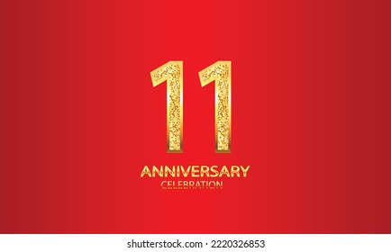 Celebración del 11 Aniversario del Diseño Vector con fondo rojo y brillo. Celebración del 11° Aniversario. Banner Gold Luxury del 11º aniversario. ilustración vectorial