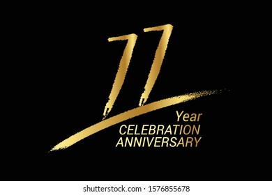 11 year anniversary chalk, golden ink Style , minimalist logo. years, jubilee, greeting card. Birthday invitation sign. Black space vector illustration on white background - Vector