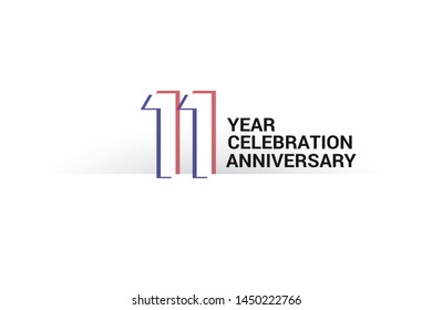 11 year anniversary, minimalist logo years, jubilee, greeting card. invitation. Sign Blue & Red Colors vector illustration on White background - Vector