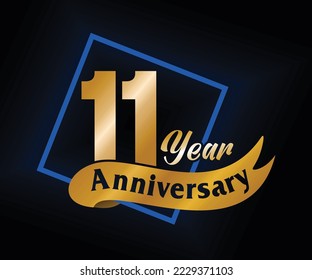 11 Year Anniversary ordinal number Counting vector art illustration in stunning font on gold color on black background