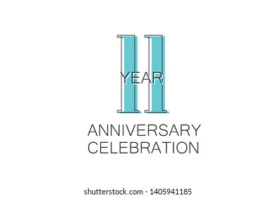 11 year Anniversary, Sleek and Clean Design, Inspired by Comic and Magazine Looks, Pastel Blue Color, Dedicated for invitation, greeting card - Vector