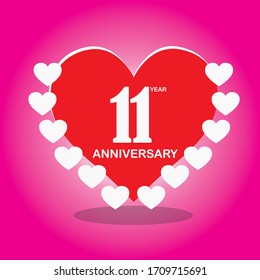 11 year anniversary, vector design with love for celebrations, invitation cards and greeting cards