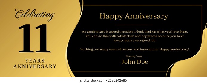11 years anniversary, a banner speech anniversary template with a gold background combination of black and text that can be replaced