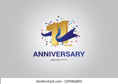 11 years anniversary blue ribbon celebration logotype. anniversary logo with golden and Spark light white color isolated on black background, vector design for celebration, invitation vector